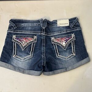 Vigoss Blue Denim Shorts with Embroidered Americana Accents